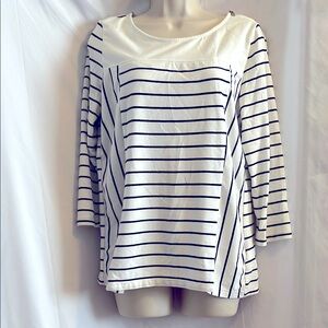 Jones, New York cotton black and white striped top.